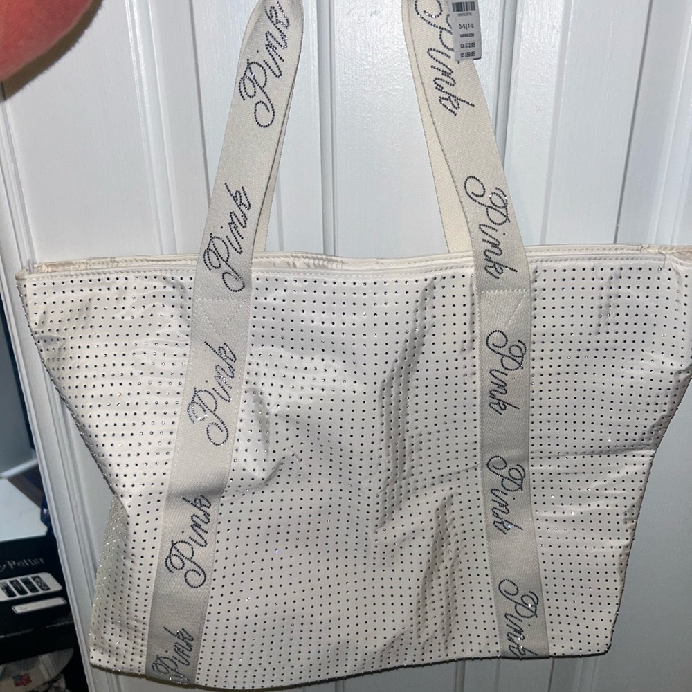 PINK Victoria's Secret Off White bling Tote with Branded Straps
